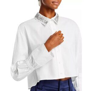 A.L.C. Monica II Embellished Cropped white Cotton Shirt size 4 NEW